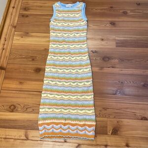 Willow & Wind Multicolor Stripe Crochet Open Knit Lined Sleeveless Midi Dress XS
